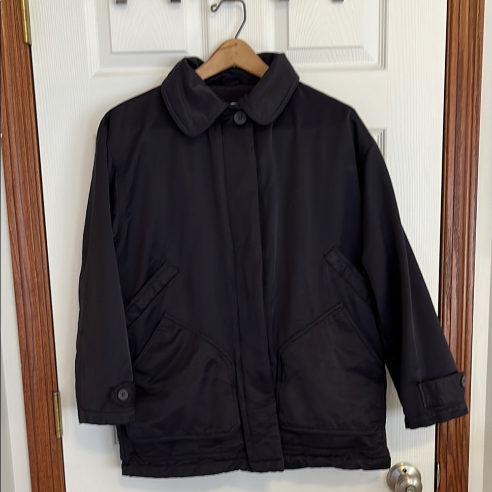 Vintage Eddie Bauer Dark Navy Blue Fleece Lined Cotton Nylon Blend Coat Jacket
